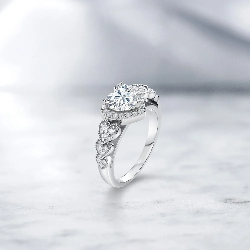 Certified Brilliant 1.23ct Diamond Heart Ring Charles Colvard Moissanite Wedding